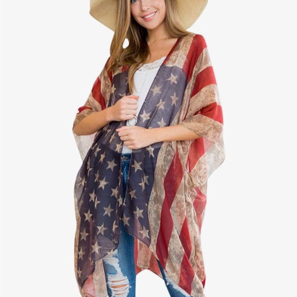 Women’s American Flag Kimono beach cover up